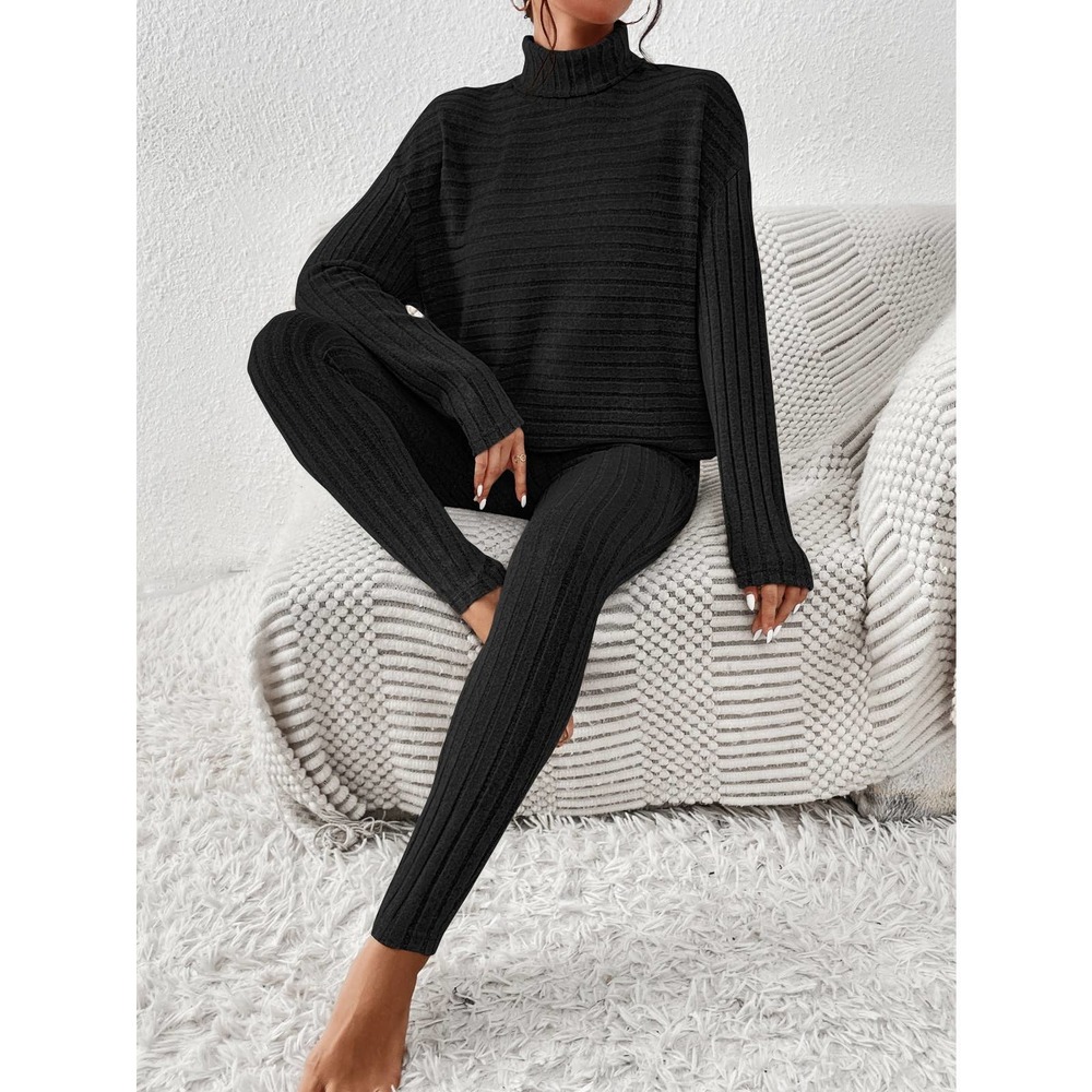 🌟 2 piece set: minimalist black Turtleneck& Leggings Lounge Set, size M, nwt